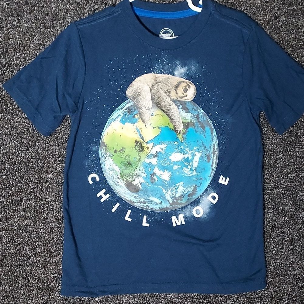 Wonder Nation Kid's Boy's XS Size 4 Navy Blue Sloth Graphic T-Shirt Tee Shirt